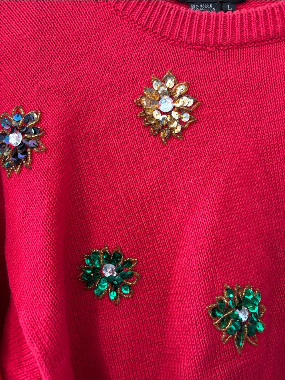 Red Embellished Holiday Sweater Large - Picture 3 of 5